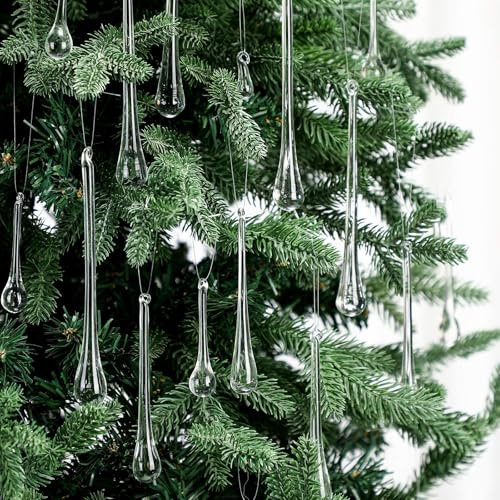 LOYIM Clear Glass Teardrop Winter Ornaments Crystal Raindrop Hanging Ornaments Crystal Chandelier Drop Pendant Icicles Decorations for Christmas Tree Winter Party Supplies(44 Pcs,4 Medium Size)