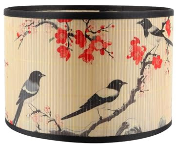 Paralume in bambù a forma di tamburo con stampa floreale, facile chiusura a scatto per lampada da tavolo, camera da letto e soggiorno, misura media (diametro 30 cm) (tipo B)