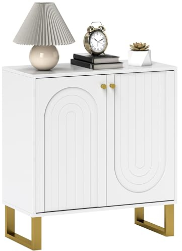 HOMCOM Sideboard with 2 Doors, Modern Adjustable Shelves, Centre Leg,White
