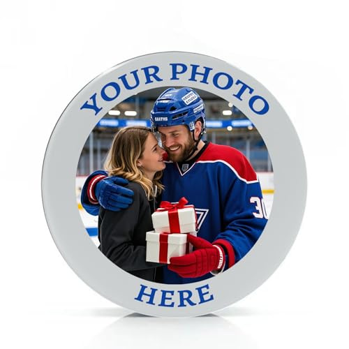 Puck da hockey personalizzati con foto e logo,Puck da hockey su ghiaccio da competizione standard personalizzati ,Regali di hockey per tifosi Uomo Ragazzi Fidanzato Marito Papà Allenatore (Bianco)