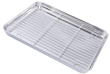 FONDOTIN 2 piezas Bandejas para Hornear Acero Inoxidable con Rejilla para Enfriar Bandeja Antiadherente Resistente para Pasteles y Galletas Hogar y Restaurante