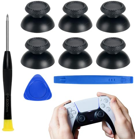 Fogbush Controller Hall Effect Joystick Sticks, kompatibel med Sony DualSense trådlös styrenhet, ergonomiska ersättningsknappar, inklusive installationsverktygsset, 6 stycken