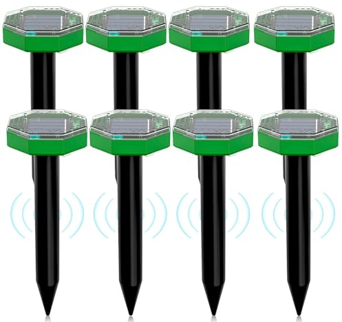 Anti Taupe Solaire Vibration et Ultrasons,Taupe Ultrason Solaire Repulsif 8 Pièces, Repousse Les Taupes et Autres Rongeurs pour Le Jardin et Les Pelouses