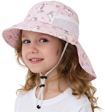 Zidoley Sonnenhut Kinder UV Schutz 50 – Leichter Sommerhut mit breiter Krempe, Atmungsaktivem Mesh & Verstellbarem Kinnriemen, Strandhut für Jungen & Mädchen (50–54 cm) (Einhorn)