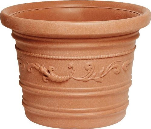 OEM SYSTEMS Vase Rond Festonné Résine Couleur Terracotta 80cm Terre Cuite Double Bord Léger