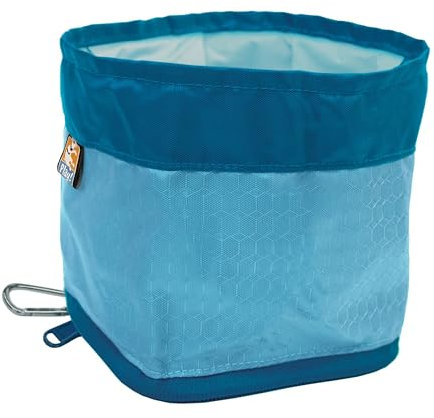 Kurgo zusammenklappbarer Futter- und Wassernapf für Hunde, Mit Karabinerhaken und Verschluss, 1,4 L Kapazität, Blau