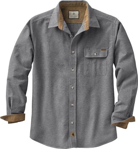 Legendary Whitetails Mens Long Sleeve Button Down 100% Cotton Flannel Shirt, Charcoal Heather, Large