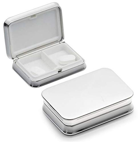 SILBERKANNE Pillendose Hannover 4x6x1,5cm 2 Fächer Premium Silber Plated edel versilbert in Top Verarbeitung. Fertig zum verschenken mit schicker Geschenkverpackung