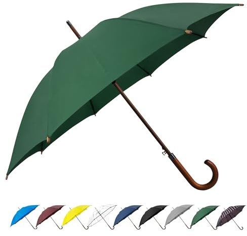 SoulRain 48 Large Umbrella–Golf Windproof Strong Stick Umbrellas,Wind Resistant Umbrella for Rain,Durable Travel&Rainproof Vintage Cane with Classic Wooden Handle for Mens & Women(Green)