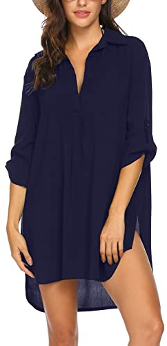 UNibelle strandklänning damer sommar bikini cover up strandponcho badmode strand täckande skjorta sommarklänning, Marinblå, L