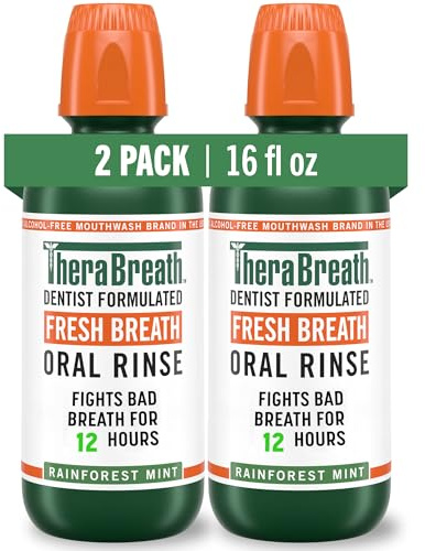 TheraBreath Fresh Breath Mouthwash, Rainforest Mint, Alcohol-Free, 16 Fl Oz (2-Pack)