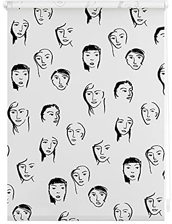 Lichtblick Klemmfix Tageslicht-Rollo mit Motiv, ohne Bohren, Blickdicht, Seitenzugrollo, Made in Germany, Julia Schumacher Faces - Schwarz 100 cm x 150 cm (B x L)