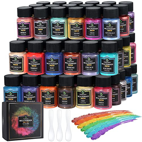 Smalltongue Mica Powder für Epoxidharz, 72 Farben, 0,35 oz (10g) Flaschen Mica Glitter Powder, Mica Pigment Powder for Lip Gloss, Soap Making, Bath Bomb, Art Crafts, Resin Dye, Nails