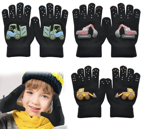 ZDQC 3 Paar Warme Strickhandschuhe,Strickhandschuhe Kinder,Zauberhandschuhe Kinder,Strickhandschuhe Winter,Warme Handschuhe Kinder,Kinderhandschuhe Winter,Fingerhandschuhe Kinder Winter (A)