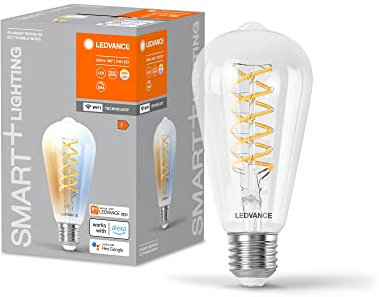 LEDVANCE SMART+ WIFI LED-Lampe, Weißglas, 8W, 806lm, Edison-Form mit 64mm Durchmesser & E27-Sockel, regulierbares Weißlicht (2700-6500K), dimmbar, App- oder Sprachsteuerung, 15.000 Stunden Lebensdauer
