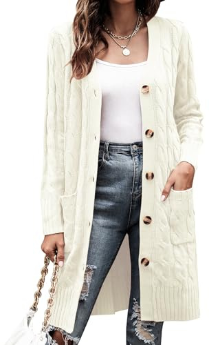 Aottori Cárdigan de Punto Mujer Manga Larga Botones Cardigans Suéter Casual Abrigo Frente Abierto Jerseis Chaqueta con Bolsillo