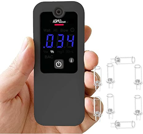 iBACheck Digital uppladdningsbar alkoholtestare promillester med avtagbart batteri och låg strömförbrukning. Promillemätare alkoholtest med 8 munstycken och LED-display