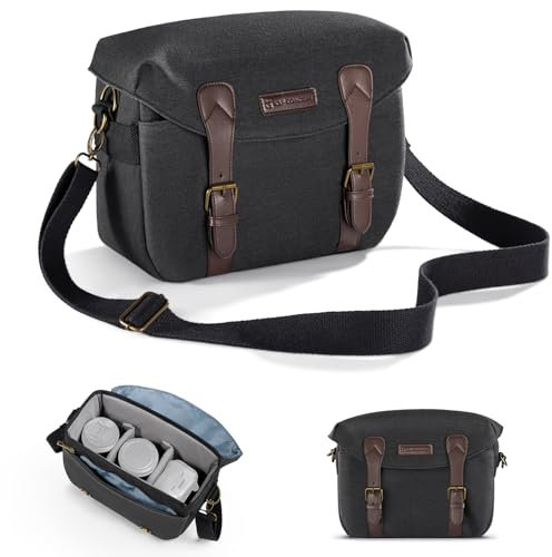 K&F CONCEPT Kameratasche, Fototasche Schultertasche Mit Regenschutz, Moden Kamerataschen, Camera Bag für Fotografen, Kamerarucksack Klein Kompatibel mit DSLR/SLR Canon/Nikon/Sony Kamera