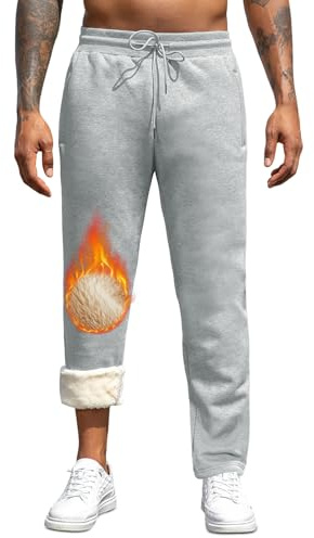 Pantalon Chandal Hombre Invierno Termico Forro Polar Cálido Algodon Deporte Pantalones Jogger Hombre da Bolsillos y Cordón Ajustable L Pierna Recta Gris Claro