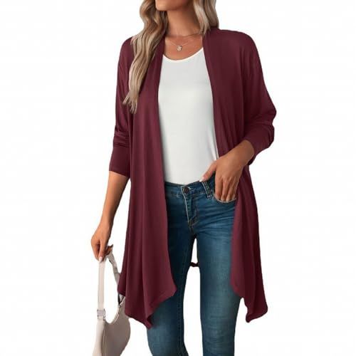 MSIYOW Femme Gilet Long Manches Longues Cardigan Léger Veste Décontractés Couleur Unie