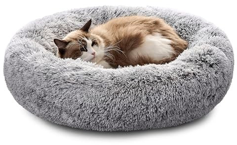 Pisi Bili Hundebett Katzenbett Waschbar flauschig orthopädische Hundebetten große und kleine Hunde Katzenschlafplatz für Katzen Donut - Grau 60 cm
