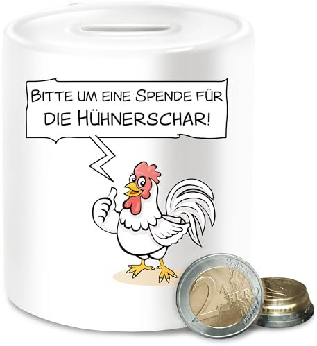 Statement - Spardosen - Spende für die Hühnerschar | Lustige Sparbox für Hühnerfreunde | Geschenkidee für Hühnerhalter | Spardose mit humorvollem Hahn Motiv - Unisize - Weiß - eierkasse