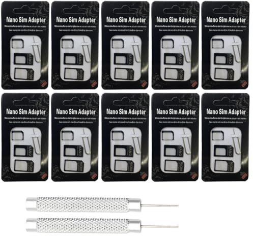 KSOIQPU 10 PiezasAdaptador Tarjeta SIM, Kit Adaptador Tarjeta Sim Especialmente Diseñado, Con Dedal para Smartphone y Tablet Disponible (Universal Color Negro)