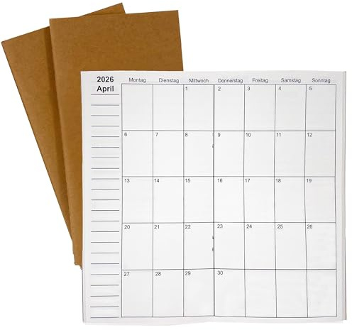UNIQUE HM&LN Travelers Lot de 3 agendas Jan 2025 – Juin 2026 Travelers Notebook Inserts Calendrier mensuel hebdomadaire 1 semaine 2 pages 17,1 x 9,5 cm (en allemand)