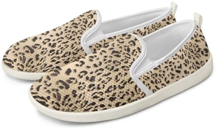 chaqlin Tennis Mesh Shoe Slip On Flat Heels Loafers for Women Leopard Pattern Casual Ballet Flat Nurse Walking Running Sneaker Barefoot Stretch Lightweight Shoes