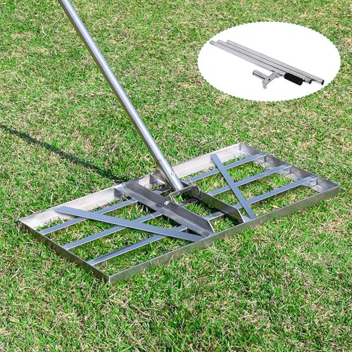 Râteau en acier inoxydable [85 x 35 cm] Râteau de nivellement avec manche extra long [2 mètres], raclette pour pelouse, râteau de nivellement, sable de pelouse, grattoir de pelouse, grattoir de
