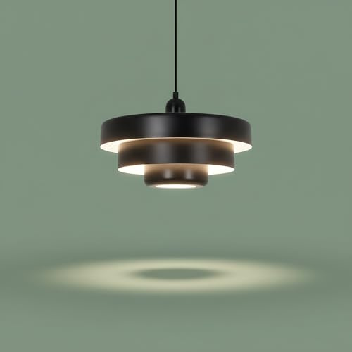BARCELONA LED Lámpara Colgante Macarron E27 Bauhaus Negra Ø35 Cm | Metal, Cable regulable hasta 127,5 cm, Máx. 40 W, Salón, Comedor, Hotel, Uso residencial y comercial