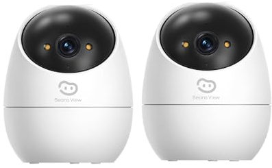 Beans View 2K (3MP) Telecamera di Sicurezza per Interni, 2 Pezzi, Visione Notturna a Colori, 360° Telecamera 2.4G Wi-Fi per Animali Domestici/Cane/Gatto, Rilevamento Umano, Compatibile con Alexa D210
