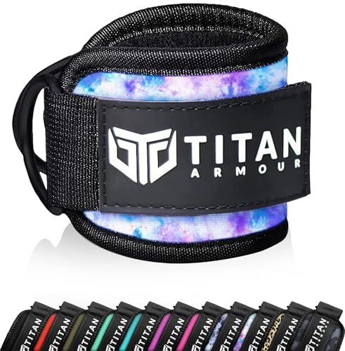 Titan Armour® Single Ankle Straps for Cable Machines | Gym Cuffs w/Heavy-Duty Steel Double D-Rings & Adjustable Strap | Lower Body Workouts Inc. Leg Curl & Glute Kickback (Multi Tie Dye)