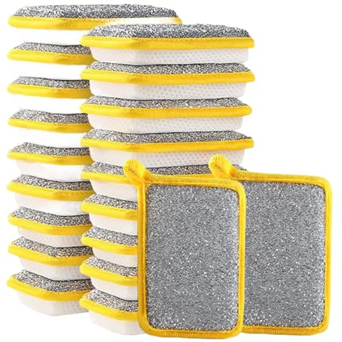 20 st dubbelsidig skrubbsvampar tvättbara disksvampar i mikrofiber för, mångsidig skurning rengöringssvamp för stekpannor, diskmaskin, handfat 13,5 x 9 x 2,5 cm