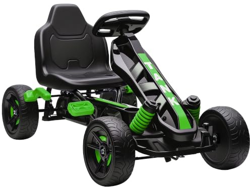 AIYAPLAY Pedal Go Kart with Freewheel System Brake for Kids Ages 3-6 Green | Ride on Racer, Non-Slip EVA Wheels, Metal Frame