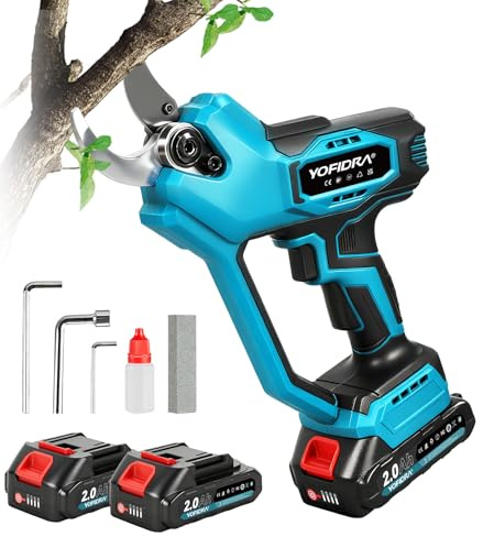 Yofidra Forbici Potatura a Batteria, Cesoia Elettrica da Giardino Max. Diametro di Taglio 45mm, con 2 Batterie da 2000 mAh, Motore Spazzole Alberi Cesoia a Batteria con Lame SK5, per Rami e Arbusti
