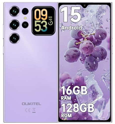 OUKITEL C62 Smartphone Android 15 con Schermo Posteriore, 16GB RAM+128GB ROM/1TB Telefono Cellulare, Display 6.88 HD+ 90Hz, 5150mAh Cellulari, 13MP+5MP, Dual SIM 4G/Face ID/Fingerprint/OTG - Viola
