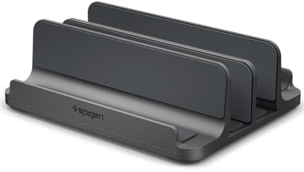 Spigen Vertikalt stativ för bärbar dator 4-i-1 skrivbordsorganisatör med justerbara fack (14-22 mm) premium aluminiumbyggt silikonskydd