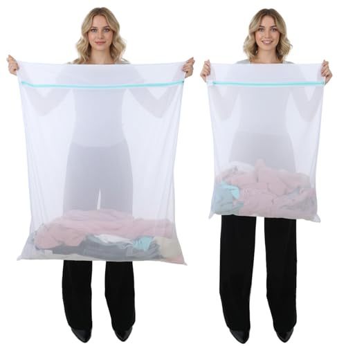 6 Pcs Extra Large Mesh Laundry Bags for Delicates, 43 x 35 and 24 x 32 Inches Jumbo Mesh Wash Dryer Bag Zippered for Washer Dryer Net Bed Sheet Blanket Underwear Lingerie Garment Travel Storage