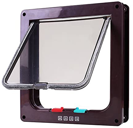 Puerta de solapa para perros y gatos con bloqueo de 4 vías para puertas interiores y exteriores, resistente a la intemperie, apto para ventanas y paredes, acceso controlado