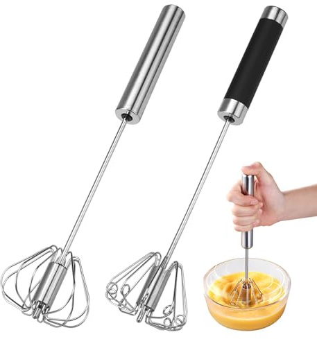 2Pcs Egg Whisk Hand Push Whisk Blender 5.5 x 25cm Semi-Automatic Egg Beater
