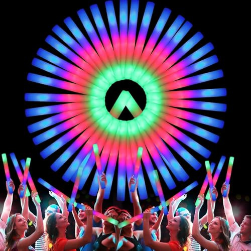 FarmNix 100 Piezas Barras Luminosas de Espuma LED, Glow Sticks con 3 Modos de Luz Multicolor, Palos Luminosos Fiesta, Accesorios Glow Party para Boda, Cumpleaños, Conciertos, Halloween