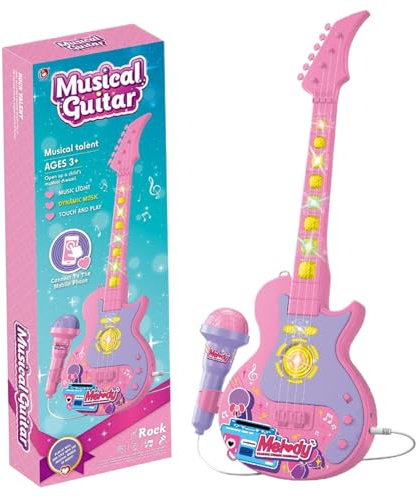 Ensemble Guitare et Microphone pour Enfants avec Musique et lumière Guitare Microphone 2 en 1 pour Enfants en Bas âge