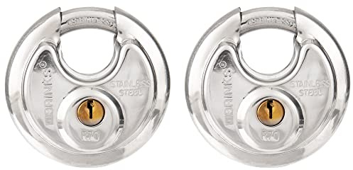 BRINKS – 70mm Keyed Alike Heavy Duty Discus Padlock – 2 Pack- Chrome Plated Security Lock for Storage Shed, Garage, Lockers, Toolboxes, Construction Site Storage and More
