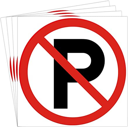dealzEpic - No Parking Sign - Self Adhesive Peel and Stick Waterproof Warning Vinyl Decal - 3.94 inches in Diameter | Pack of 4 Pcs