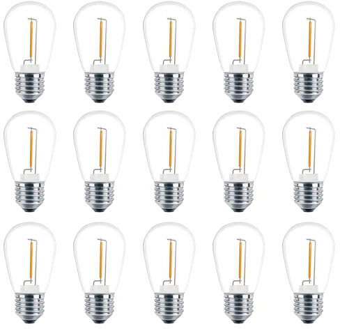 Meconard Bombillas LED irrompibles S14 de repuesto, E26 con base de rosca media, bombillas Edison vintage equivalentes a 11-25 W, adecuadas para tiras de luces comerciales de patio al aire libre, 2700