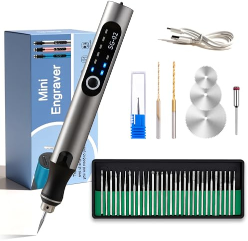 VQVYBXN Penna per incisione ricaricabile USB con 35 bit, mini incisore elettrico per incisione, strumenti rotanti senza fili, per gioielli, pietra, metallo, plastica, legno, resina, modello