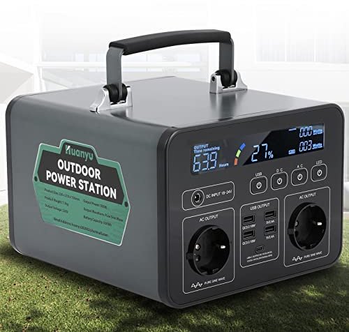 Huanyu Netzteil für den Außenbereich Tragbare Powerstation 500W Solargeneratoren 500Wh Stromgenerator mit 8 AC/DC/USB-Anschlüssen Notstrom Motstromaggregat Inverter mit LED Lampe