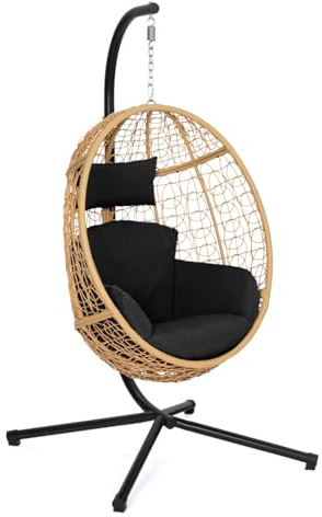 IDMarket - Fauteuil Oeuf Suspendu ajouré Effet rotin avec Coussin Noir