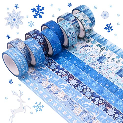 10 Rollos Cintas Washi Navideñas Cinta Adhesiva Decorativa Washi Tape Adhesivo de Papel Autoadhesivo Japonés Cinta Adhesiva de Navidad para álbumes de Recortes Artesanías Cinta Envoltura de Regalos